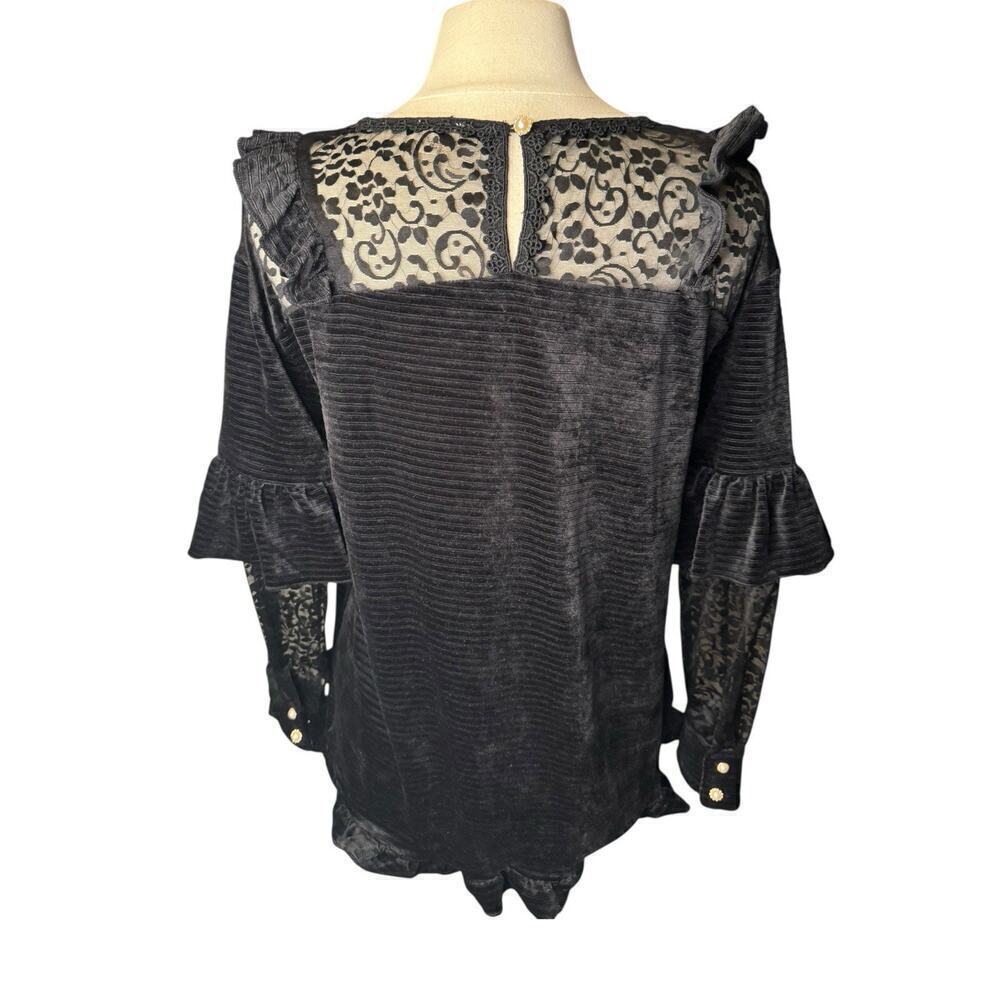 POL NEW Black Velvet Lace Victorian Style Top Small Ruffles Cosplay Whimsy Goth - Picture 5 of 9